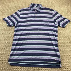 Peter Millar Polo Shirt Men Medium M Blue Purple Green Stripes Golf Outdoors